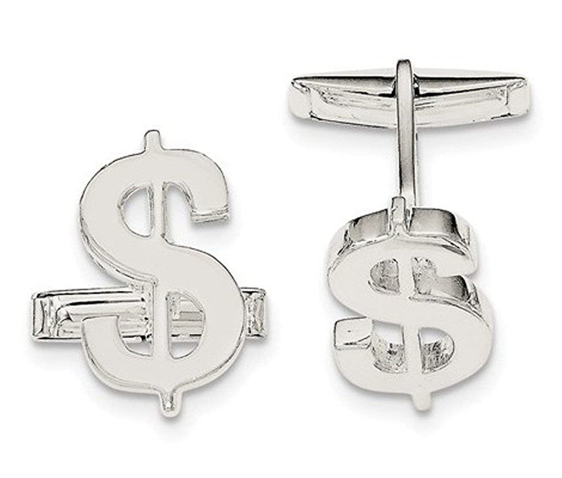 Sterling Silver Toggle Back Money Sign Cuff Links