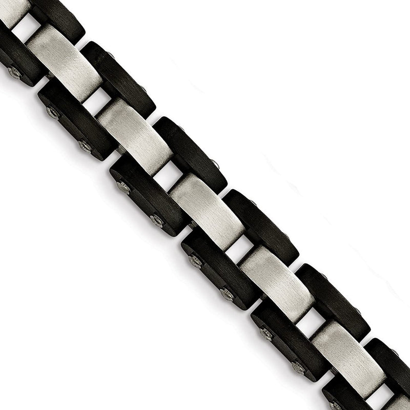 Men's Brushed Stainless Steel Black IP-Plated 12mm Link Bracelet, 8"