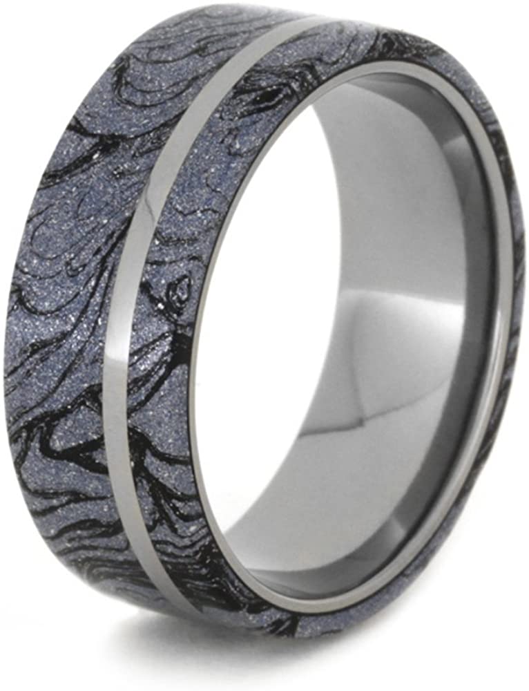 Black and Blue Cobaltium Mokume Gane 8mm Comfort-Fit Titanium Band, Size 15.75