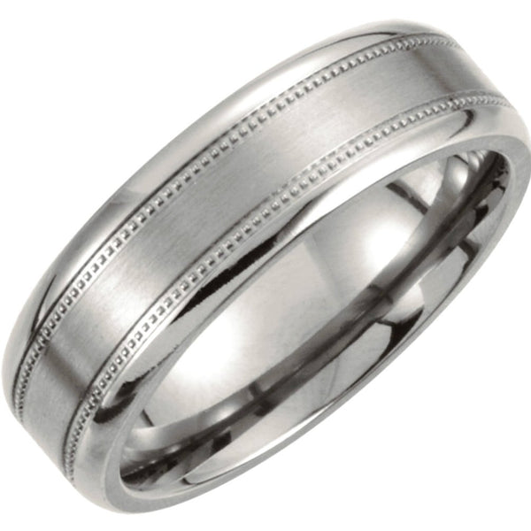 Satin Brushed Titanium 7mm Milgrain Comfort Fit Ring