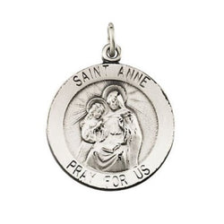 Rhodium Plated Sterling Silver St. Anne Medal (18.25 MM)