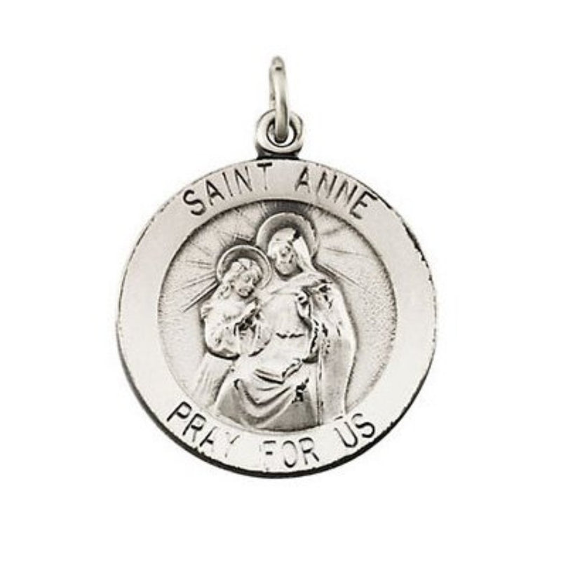 Rhodium Plated Sterling Silver St. Anne Medal (18.25 MM)