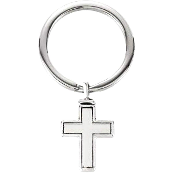 Cross Ash Holder Key Chain, Rhodium Plate Sterling Silver