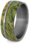 Green Box Elder Burl Wood 8mm Comfort-Fit Matte Titanium Wedding Band, Size 14.25