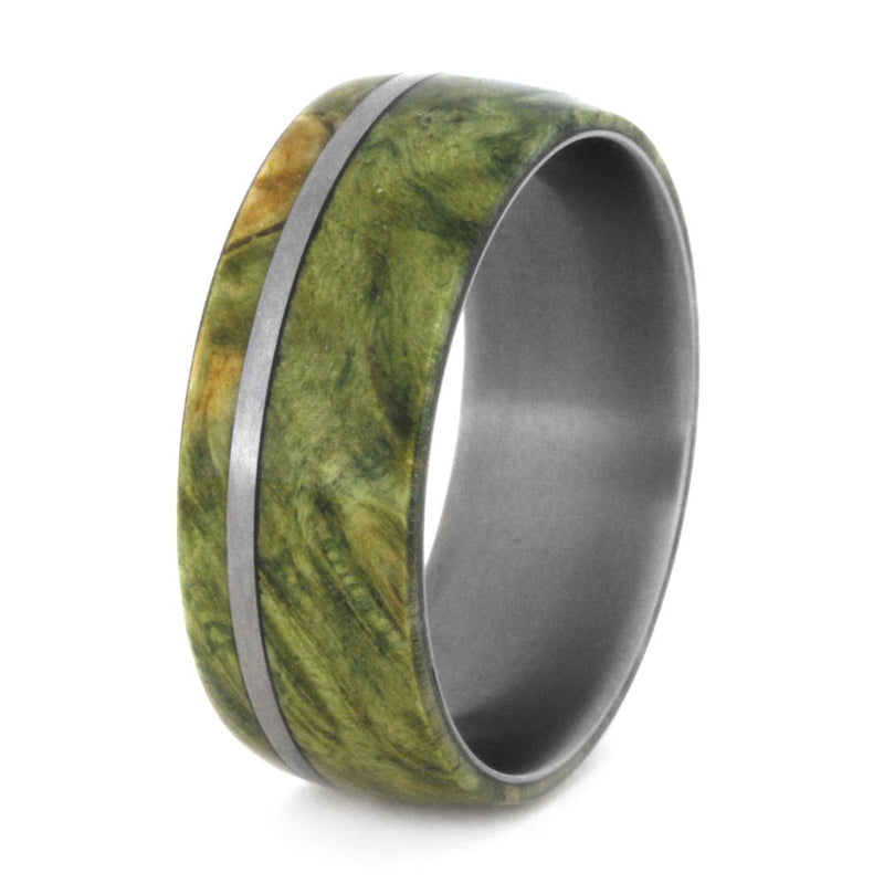 Green Box Elder Burl Wood 8mm Comfort-Fit Matte Titanium Wedding Band