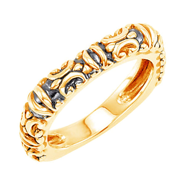 Antiqued Square Stackable 3.9mm 14k Yellow Gold Ring