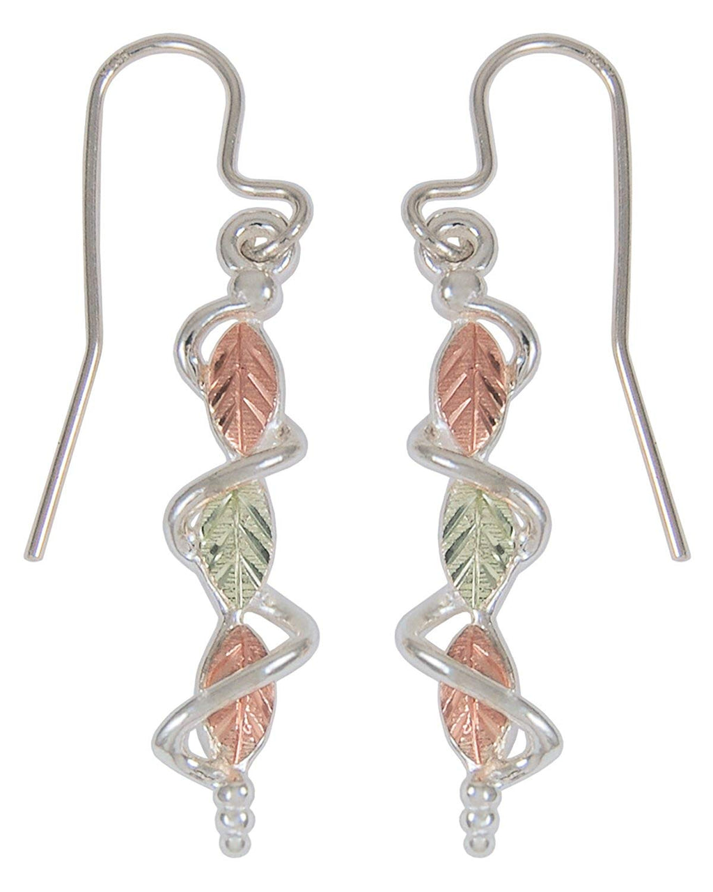 Leaf Dangle Earrings Sterling Silver, 12k Green and Rose Gold Black Hills Gold Motif