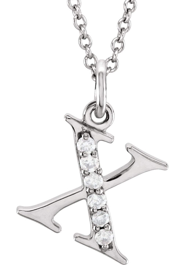 Diamond Initial 'x' Lowercase Letter Rhodium-Plate 14k White Gold Pendant Necklace, 16" (.03 Ctw GH, I1)