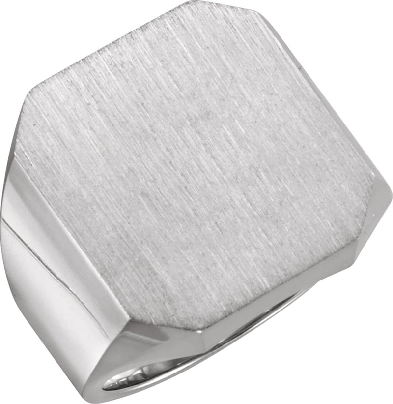 Men's Brushed Finish Signet Ring, Rhodium-Plated 14k White Gold (20X18MM)