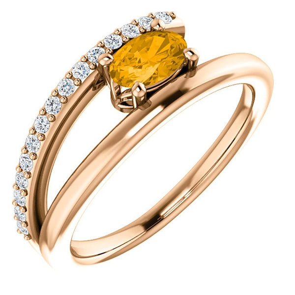 Citrine and Diamond Bypass Ring, 14k Rose Gold (.125 Ctw, G-H Color, I1 Clarity)