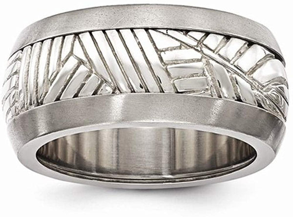 Casted Collection Titanium and Sterling Silver Inlay 11mm Leaf Two-Tone Band, Size 8