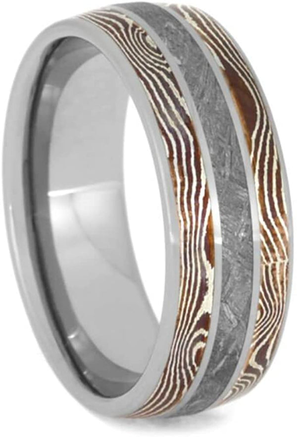 The Men's Jewelry Store (Unisex Jewelry) Gibeon Meteorite, Copper and Silver Mokume Gane 8mm Titanium Comfort-Fit Wedding Band, Size 15.5