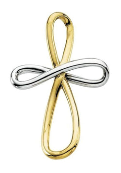 Two-Tone Infinity Cross 14k Yellow Gold and Sterling Silver Pendant (39X26.25 MM)