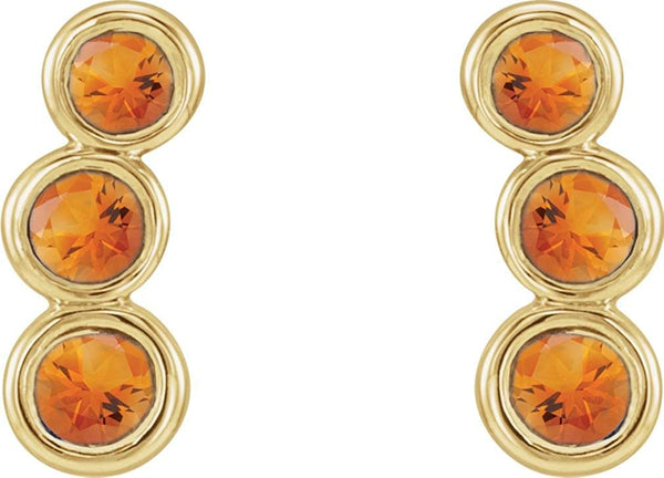 Citrine Three-Stone Ear Climbers, 14k Yellow Gold