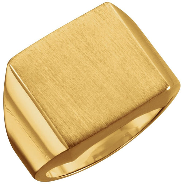 Men's 18k Yellow Gold 16mm Brushed Square Signet Ring, Size 10.25