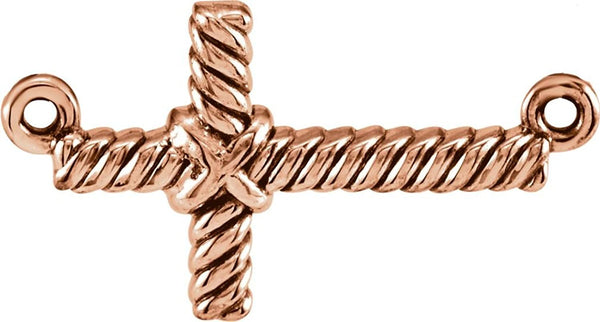 Rope-Trim Sideways Cross 14k Rose Gold Pendant (8.65x16MM)