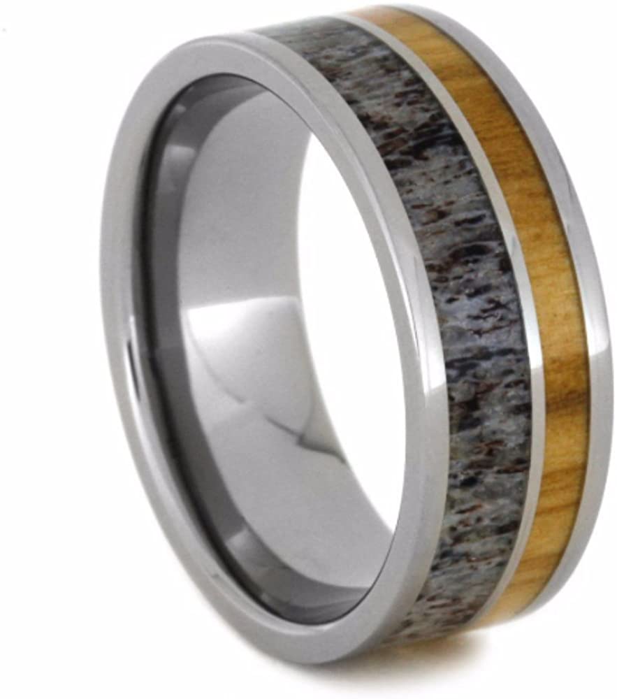 Deer Antler, Bethlehem Olive Wood 8mm Comfort-Fit Titanium Wedding Band, Size 5.75