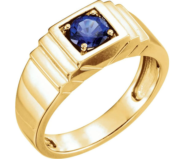 Men's Chatham Created Blue Sapphire 1.25 Ct Ring,14k Yellow Gold