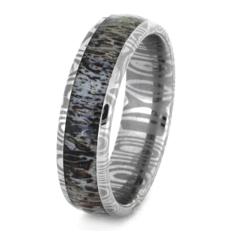 Deer Antler Damascus Stainless Steel, 6mm Comfort-Fit Band
