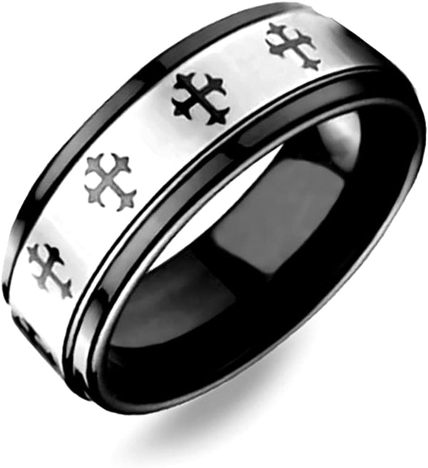 The Men's Jewelry Store (Unisex Jewelry) 8mm Comfort Fit Tungsten Band with Crosses, Size 12