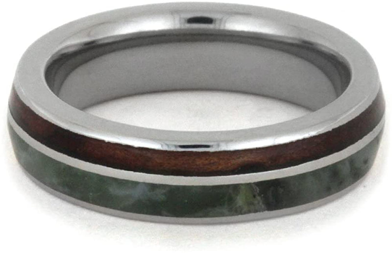 His and Hers Wedding Band Set, Nephrite Jade and Redwood Titanium Band, Men's Cedar Wood 10k White Gold Ring