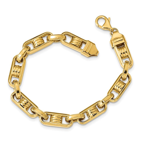 Men's High Polished 14k Yellow Gold Link Bracelet, 7.75"