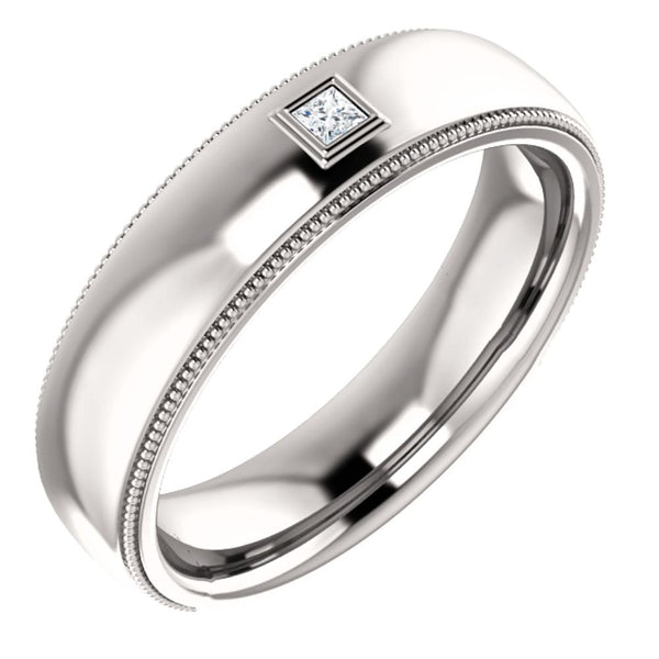 Men's Rhodium-Plated 14k White Gold Diamond 6mm Milgrain Band (.05 Ctw, Color G-H, SI2-SI3 Clarity) Size 11.25