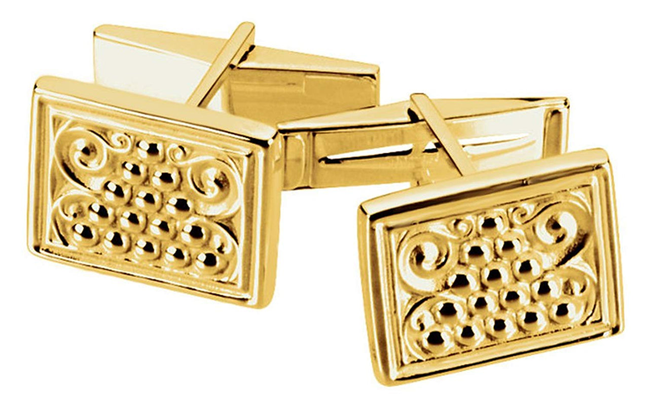 18k Yellow Gold Etruscan Style Granulated Bead Rectangle Cuff Links, 13.5x17MM