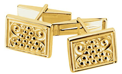 14k Yellow Gold Etruscan Style Granulated Bead Rectangle Cuff Links, 13.5x17MM