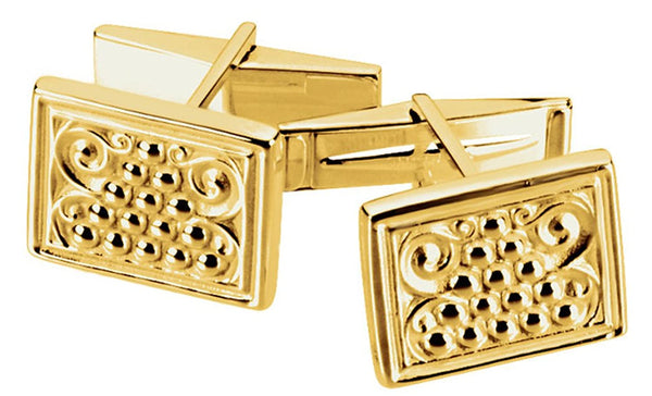 14k Yellow Gold Etruscan Style Granulated Bead Rectangle Cuff Links, 13.5x17MM