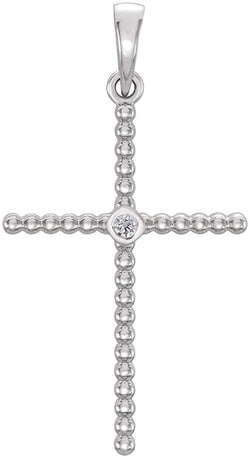 Platinum Diamond Beaded Cross Pendant (.03 Ct, G-H Color, I1 Clarity)
