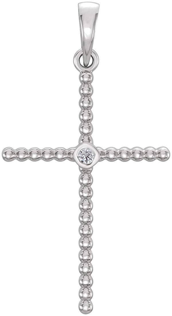 Platinum Diamond Beaded Cross Pendant (.03 Ct, G-H Color, I1 Clarity)