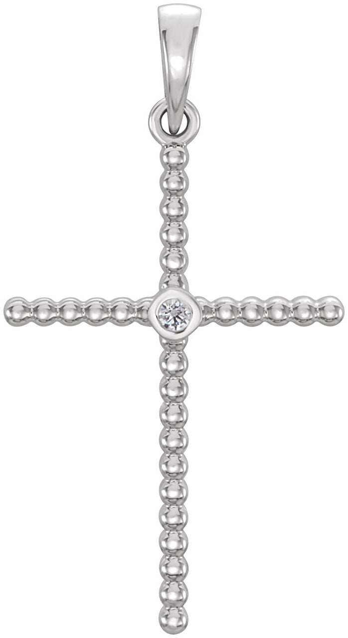 Platinum Diamond Beaded Cross Pendant (.03 Ct, G-H Color, I1 Clarity)