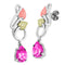 Pear Pink CZ Dangle Earrings, Sterling Silver, 12k Green and Rose Gold Black Hills Gold Motif