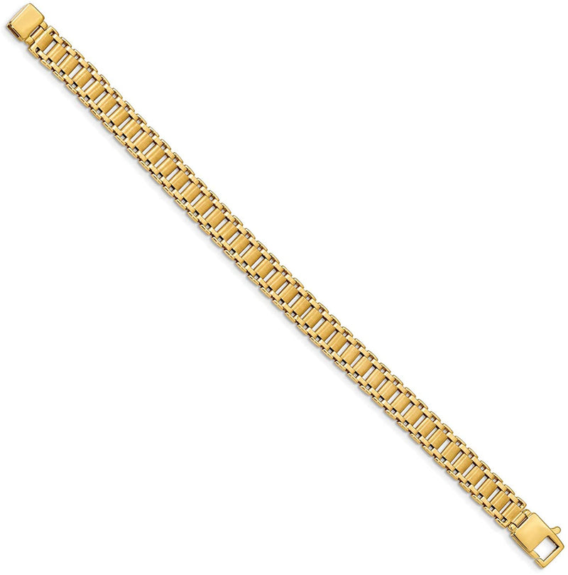 Men's Italian Polished and Brushed 14k Yellow Gold 9.5mm Large Box Link Bracelet 8 Inches