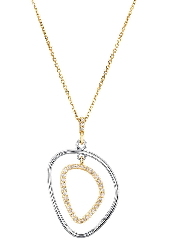 Diamond Two-Tone Silhouette 14k Yellow Gold and Sterling Silver Necklace, 18" (1/6 Ctw)