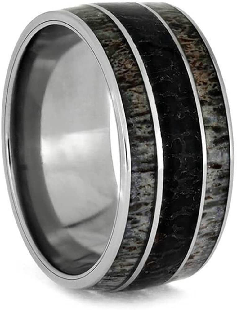 Deer Antler, Dinosaur Bone 10mm Titanium Comfort-Fit Wedding Band, Size 10.5