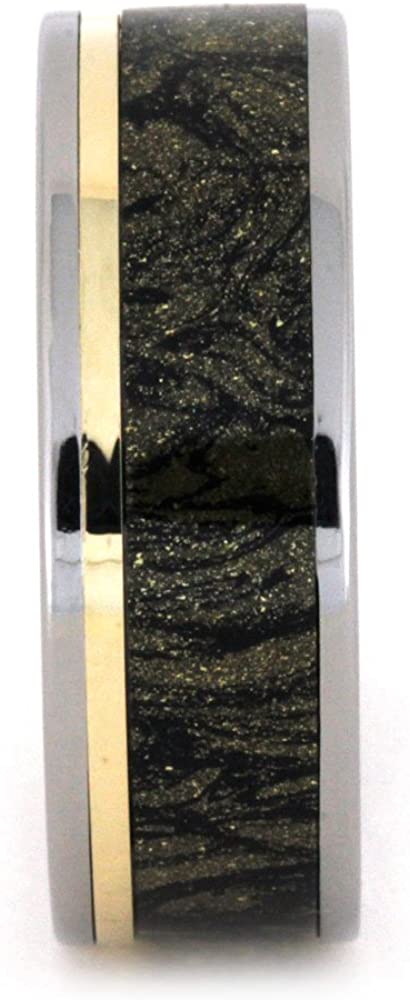Black and Gold Mokume, 14k Yellow Gold Pinstripes 8mm Comfort-Fit Titanium Wedding Band