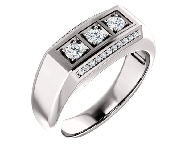 Men's 3 Stone Bright Set Diamond Rhodium Plated 14k White Gold Band, Size 11 (.50 Cttw, GH Color, I1 Clarity)