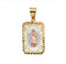 Rhodium-Plated 14k Yellow and Rose Gold Tri-Color Lady of Guadalupe Rectangle Pendant (21.5x15MM)