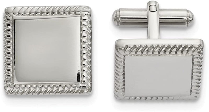 Stainless Steel, Rope Trim Square Cuff Links, 18.18MMX17.42MM