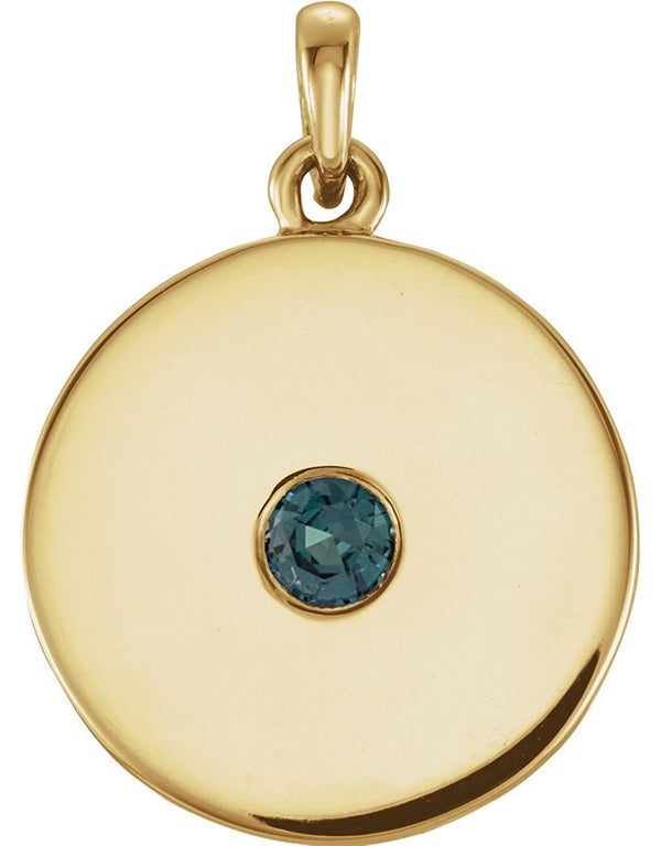 Round Alexandrite Disc Pendant, 14k Yellow Gold