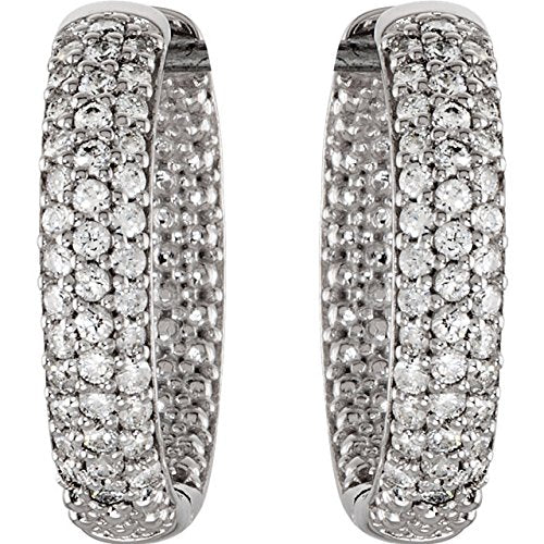 CZ Inside-Outside Hoop Earrings, Sterling Silver (19mm)