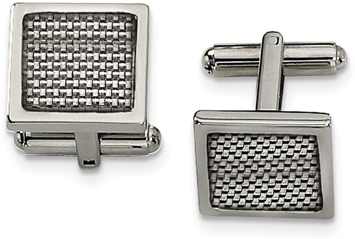 Stainless Steel Grey Carbon Fiber Inlay Square Cuff Links