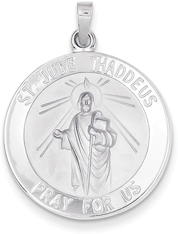 Rhodium-Plated 14k White Gold St. Jude Medal Pendant (30X22MM)