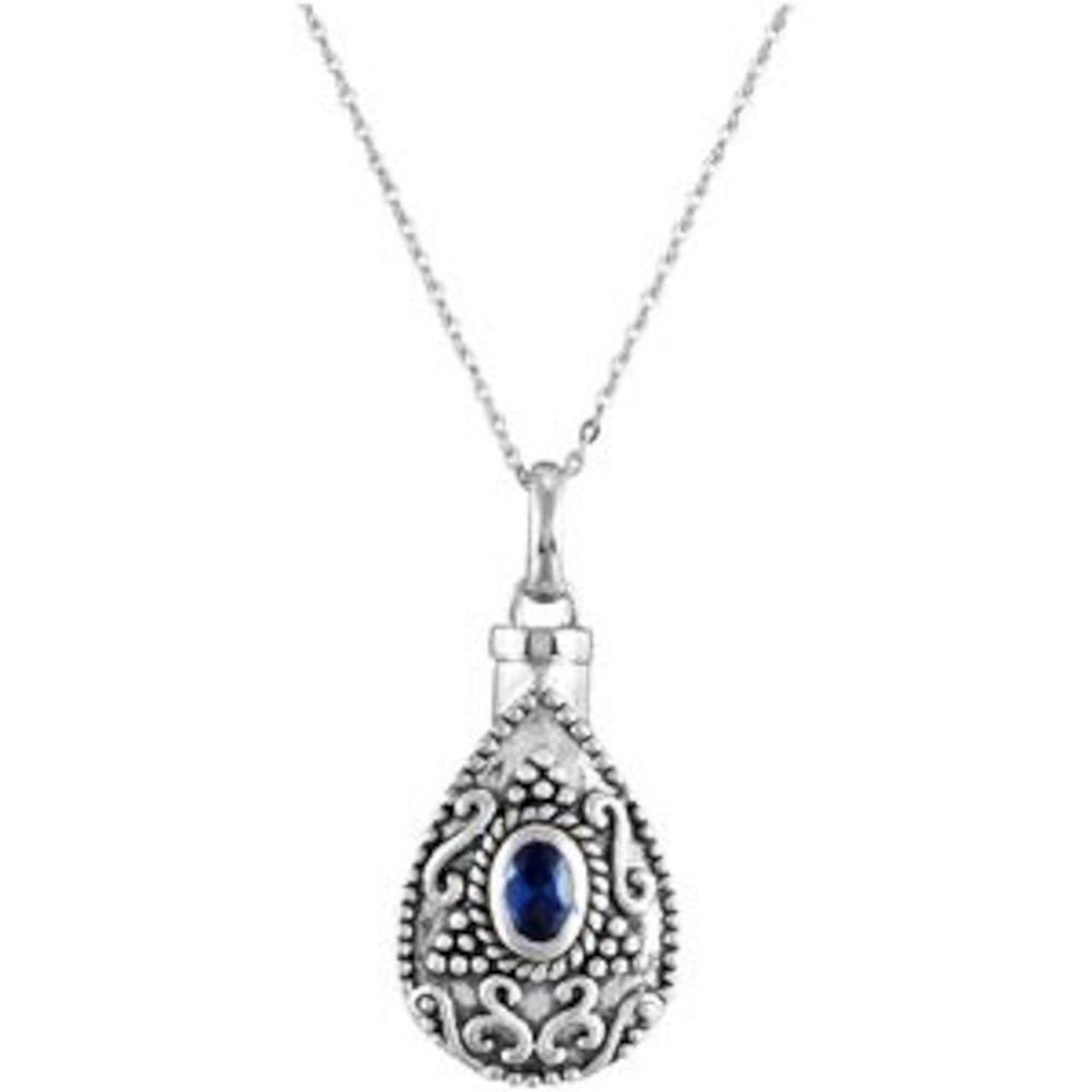 Blue CZ Teardrop Ash Holder Necklace, Rhodium Plate Sterling Silver, 18"