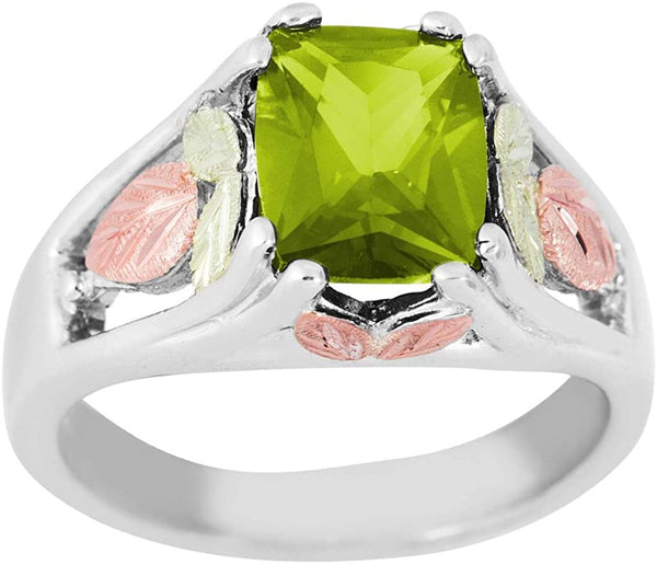 Ave 369 August Birthstone Created Soude Peridot Ring, Sterling Silver, 12k Green and Rose Gold Black Hills Silver Motif