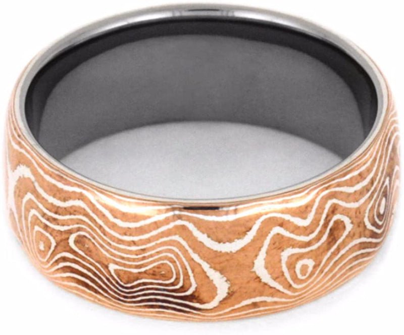 Copper and Sterling Silver Mokume 7mm Comfort-Fit Titanium Wedding Band, Size 12.75