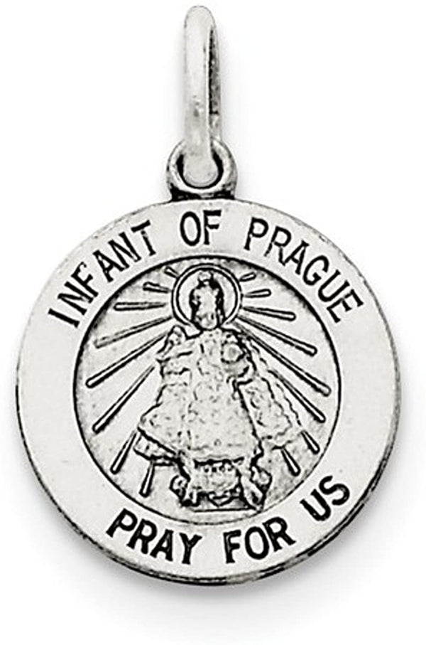 Sterling Silver Antiqued Infant of Prague Medal (32X16MM)