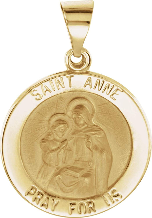 14k Yellow Gold Round Hollow St. Anne Medal (15 MM)